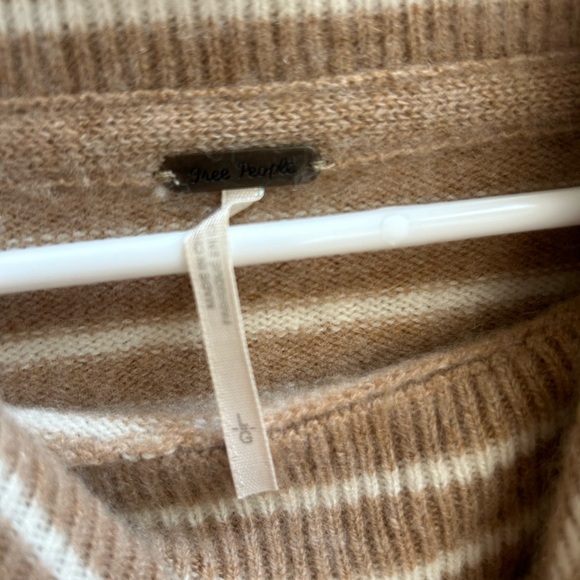 Free People Striped Oversized Cowl Neck Sweater - Size Large, Tan/White - Picture 6 of 10